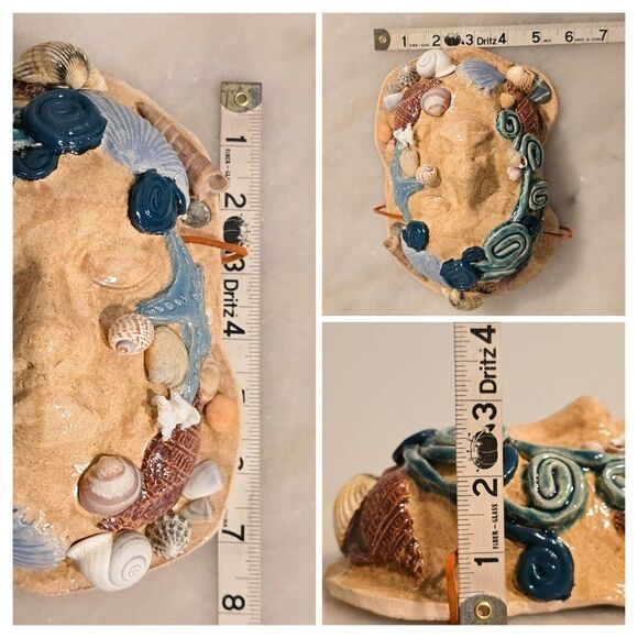 Studio Pottery Mermaid Ceramic Seashells Face Mask Wall Hanging Coastal Decor - Picture 8 of 8